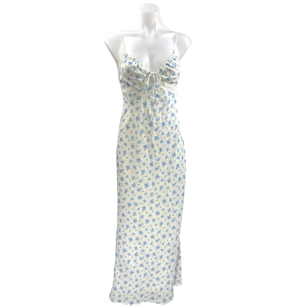 Kiss The Sky Juliette White Blue Floral Sleeveless Cami Camisole Maxi Dress XS